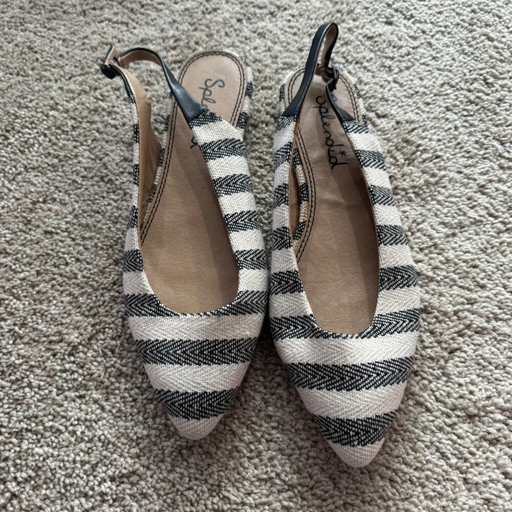 Splendid Black & Cream Natural Canvas Stripe Slingback Flats Size 8.5 Open Back - Picture 2 of 13
